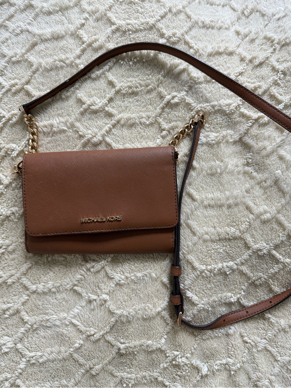 Michael Kors Cognac Saffiano Leather Crossbody with Gold Chain
